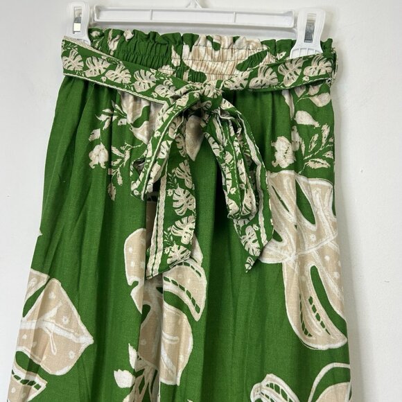 NEW Rachel Zoe Linen Midi Maxi Skirt Women’s Size XS Green Tropical Tie Waist - Picture 4 of 9